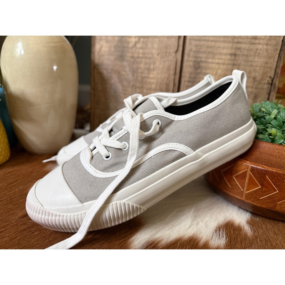 Mix No. 6 Cassy Womens 7.5 Grey White Canvas Low Top Lace Up Sneakers Shoes